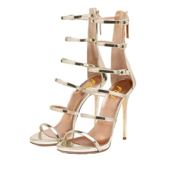FSJ Shoes - FSJ Gold Strappy Gladiator High Heel Sandals